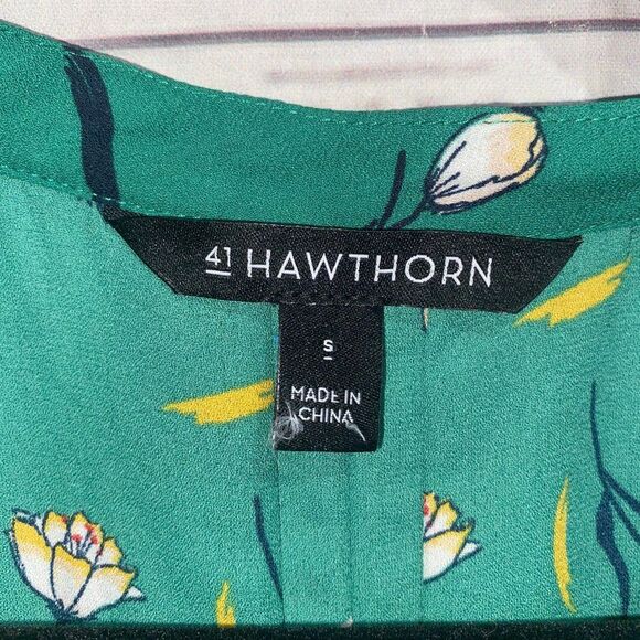 41 Hawthorn Floral Trina Bell Green Blouse Small - Picture 6 of 8